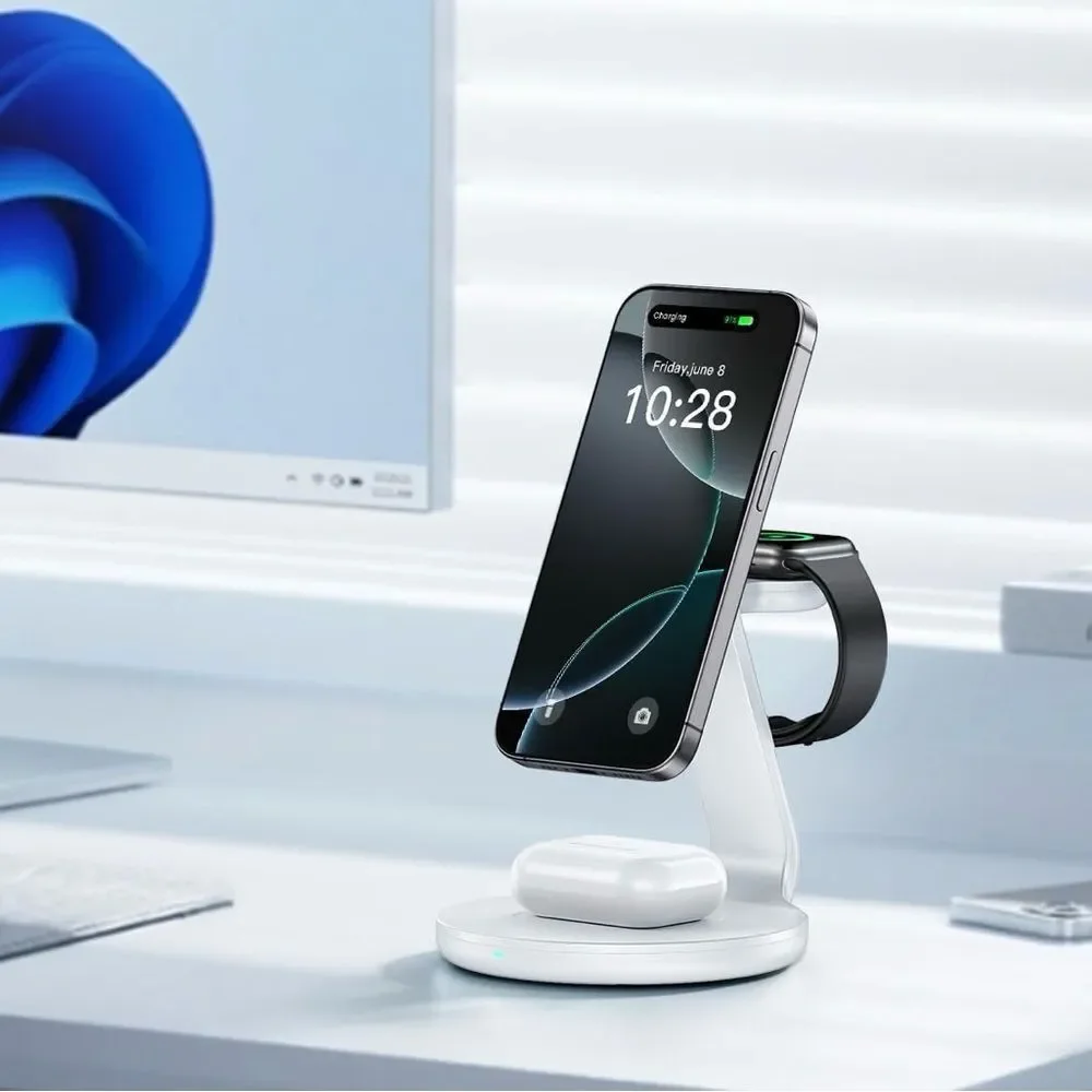 3-in-1 Wireless Charging Station - Silver For iPhone, AirPods & Apple Watch